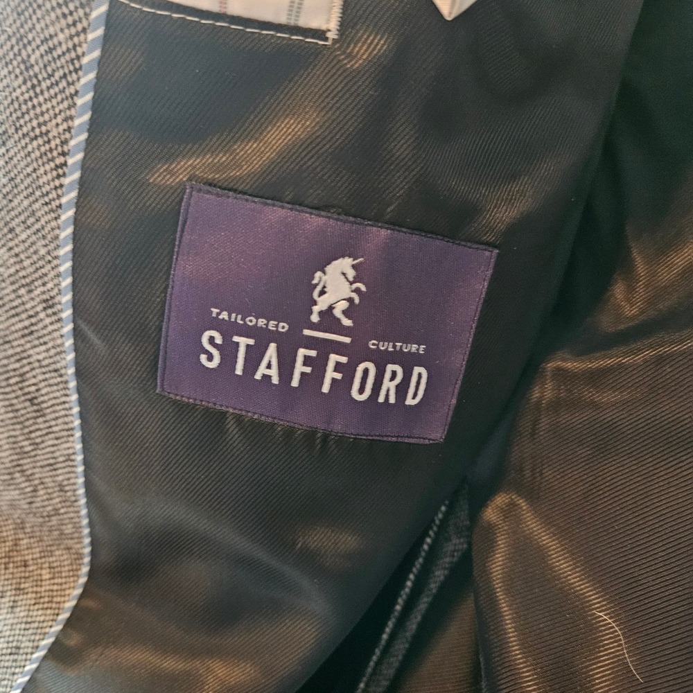 Stafford Two Button Sport Coat Mens 48 Reg Black Merino Wool Classic Fit Blazer - Picture 7 of 8